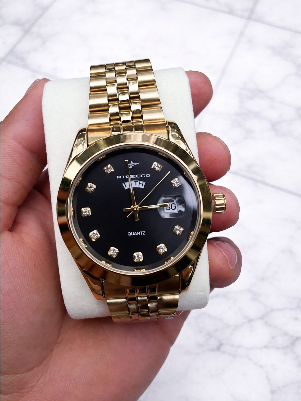Men’s Gold-Tone Watch with Black Dial